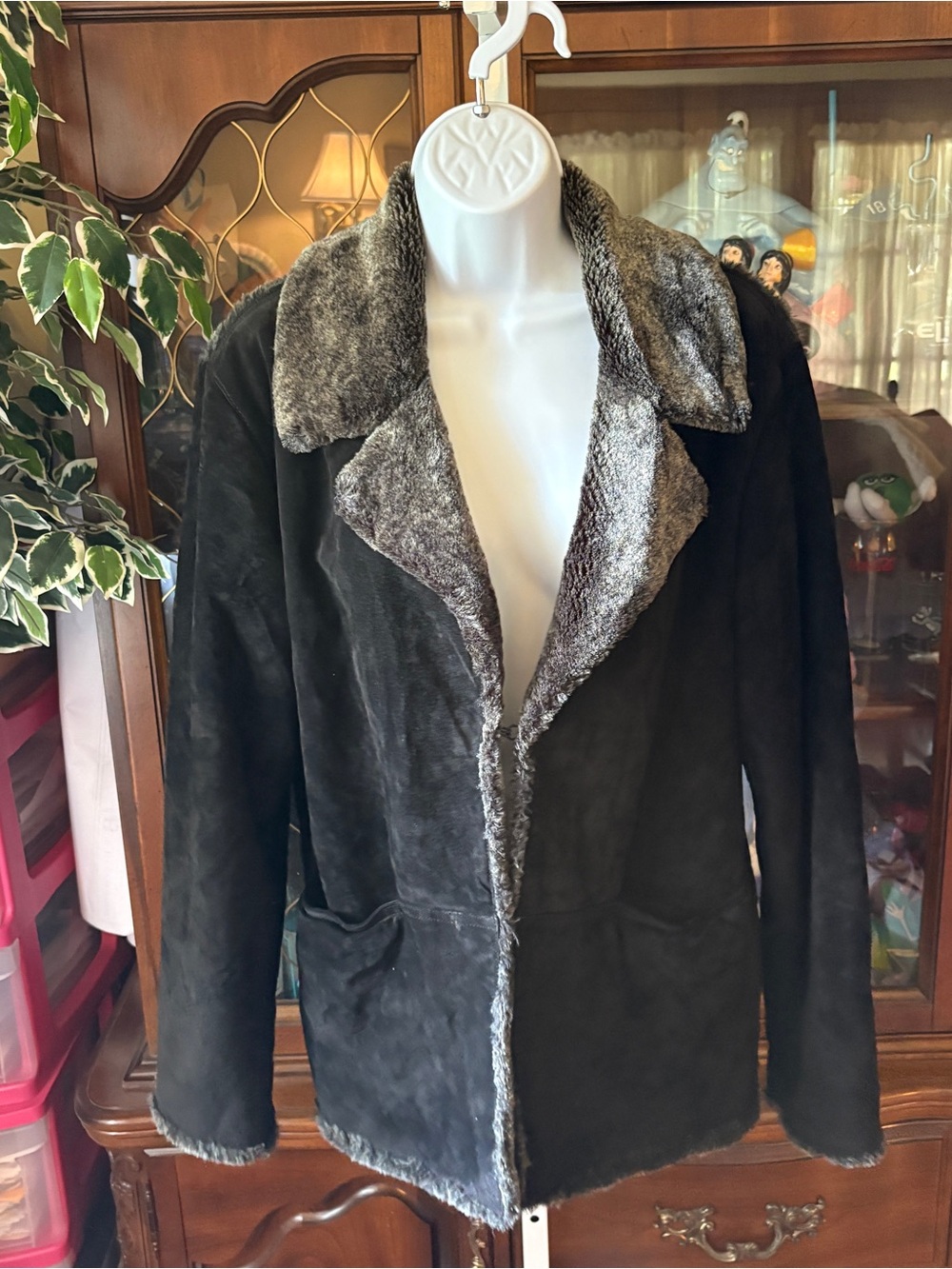 Vintage 90s Whimsigoth Paradox Black Suede Faux Fur Lined Jacket Coat Women’s M
